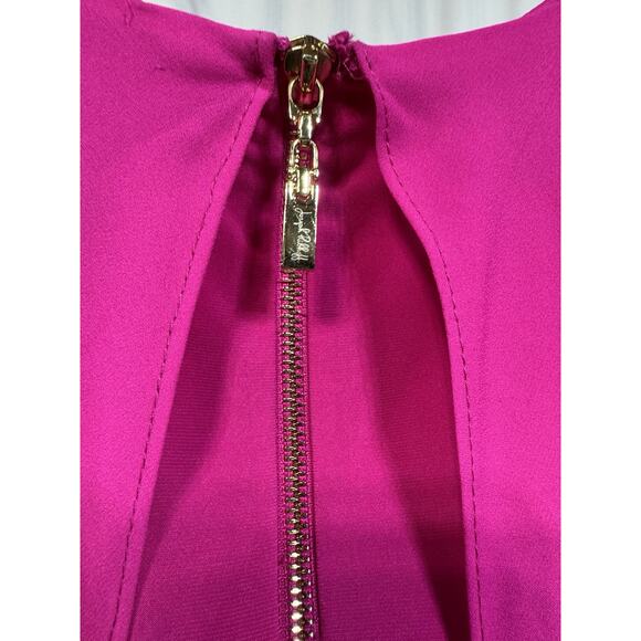 Joseph Ribkoff Hot Pink Jersey Chiffon Overlay Sheath Cocktail Dress Sz 8 Barbie - Picture 3 of 6